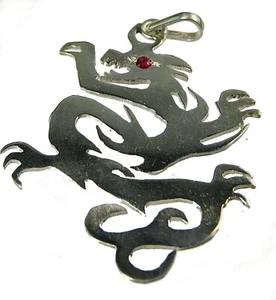 Drachenanhänger Silber 925 Massiv 2 Naturrubin - Bild 1 von 4