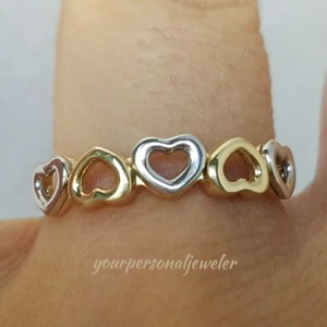 2 tone 14k white Yellow Gold 5 hearts ring band Size 5 6 7 8 9 - Picture 1 of 7