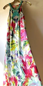 VESTIDO DE VERANO MAXI LINO MULTICOLOR MUJER 120% LINO TALLA 42 - Imagen 1 de 15