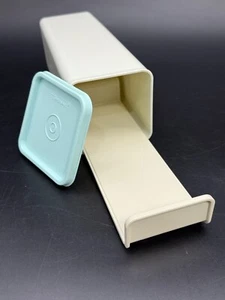 TUPPERWARE 3-1/2" Square Velveeta Cheese Butter Container & Tray 9-1/2" Blue Lid - Picture 1 of 5