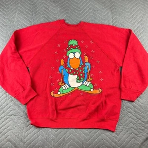 Vintage Ugly Sweater Adult Large Jimmy Penguin Skiing Sweatshirt  Free Style 90s - Picture 1 of 18