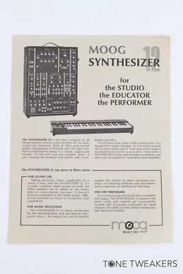 Sintetizador Moog Modelo 12 Sistema Modular Hoja de Especificaciones Anuncio DE COLECCIÓN DISTRIBUIDOR DE SINTETIZADOR Foto 1 de 2