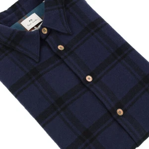 PS PAUL SMITH Mens Navy PLAID Tailored Fit Cotton Flannel Shirt XS NWT - Picture 1 of 2