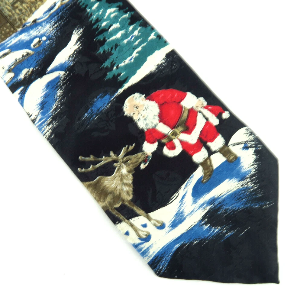 Corbata Oscar De La Renta Hombre Navidad Santa Reno Estrellas Seda Azul Foto 1 de 4