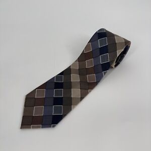 Kenneth Cole Reaction Men's Silk Necktie Tie Blue Brown Blue Diamond 60" 3 1/2