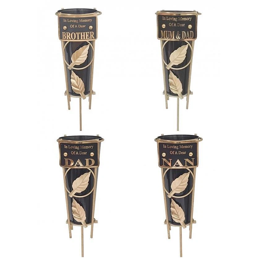 Metal Grave Vases With Spike Flower Holder Graveside Gold In Loving Memory 35cm - Image 1 of 1