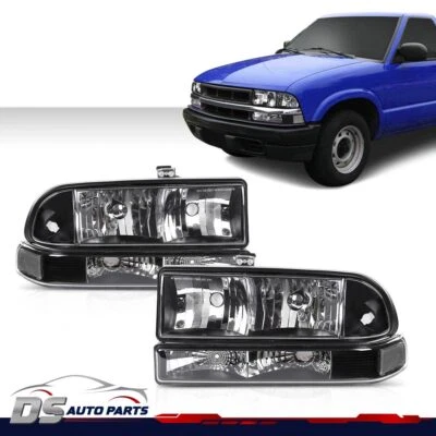 Fit For 1998-2005 Chevy S10 Blazer Pickup Black Housing Headlights Bumper Lamps  - Image 1 of 4