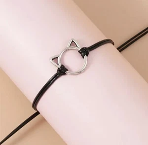 Double Layer String Fashion Bracelet Cat Charm, Leather Hand Chain Jewelry - Picture 1 of 4