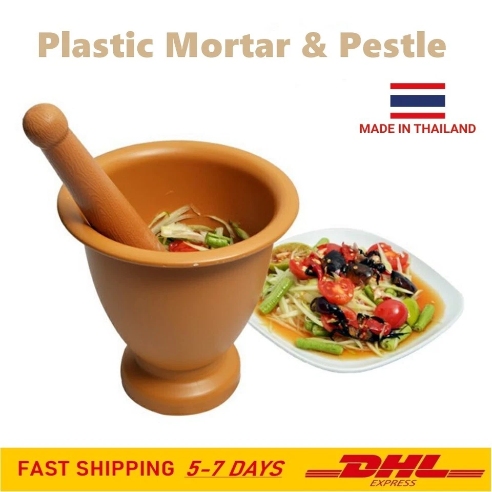 Set Plastic Mortar&Pestle Thai Style Papaya Salad Hygiene Strong Base Rubber DHL - Image 1 of 4