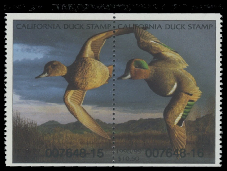 1998  California State Duck Stamp Mint Never Hinged. Original Gum. Pair  - Image 1 of 1