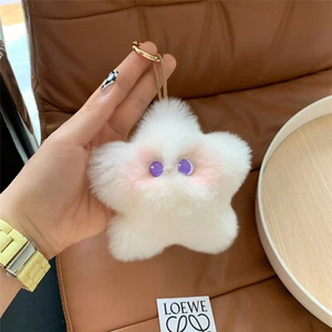 Real Rabbit Fur Star Keyring Bag charm Keychain Bag Purse Car Phone Pendant Gift - Picture 1 of 12