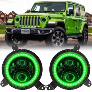 2pcs Green Halo LED Headlights Combo for 2018-2024 Jeep Wrangler JL Gladiator JT - Picture 1 of 12