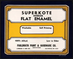 Vintage label SUPERKOTE Flat Enamel paint Fauldrath Baltimore Maryland unused - Picture 1 of 2