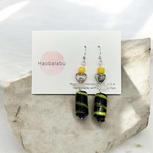 Pendientes artesanales con gemas de corazón  - Imagen 1 de 4