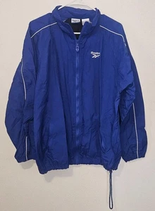 VTG Reebok Full Zip Track Jacket Mens L Blue 90s Y2K Nylon Windbreaker Retro - Picture 1 of 5