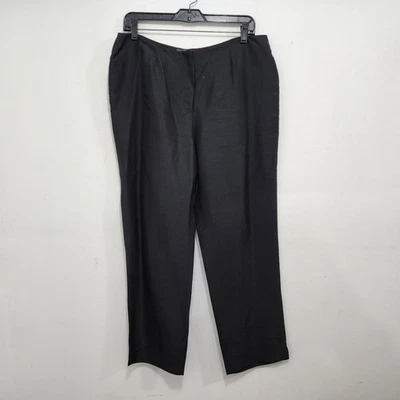 Ralph Lauren LRL 女式黑色丝绸裤子直筒纽扣正面 14 码 — 第 1/4 张图片