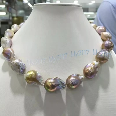 Huge 15-25mm Natural South Sea Multicolor Keshi Baroque Pearl Necklace 14-36inch - Image 1 of 4
