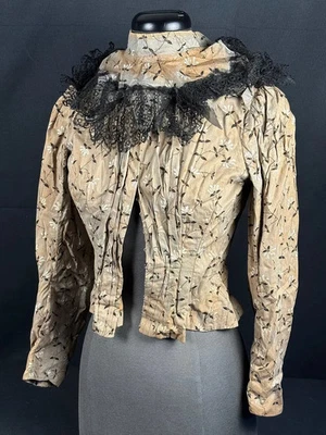 Antique 1870's Victorian Light Brown Bodice With False Collar - Image 1 of 4