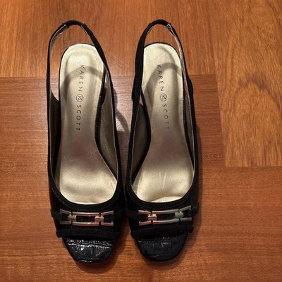 karen scott shoes  Open Toe Gold Buckle Trim 7.5 womens - Image 1 of 4