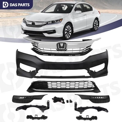For 2016-17 Honda Accord Front Bumper Grille Set w/o Sensor Holes Chrome Grill Foto 1 de 4