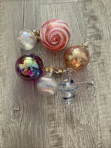 Vintage Hand - Blown Art Glass Christmas Ornaments Large/Small Orbs Set Of 6 - Picture 1 of 9