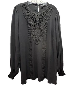 Elegante Damenbluse Torrid Gr. 2 schwarz Langarm Spitze Akzente leicht - Bild 1 von 12