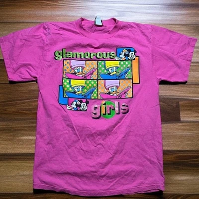VINTAGE 90s Y2K Disney Glam Girls T-Shirt Size L Donald Duck Hot Pink Retro - Image 1 of 4