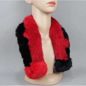 Genuine Pompoms Scarf Scarves Fuzzy Muffler Farm Warm Real Rabbit Fur Women - Picture 1 of 27