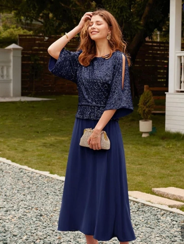 GRACE KARIN Vestido Madre de la Novia Lentejuelas, Azul Marino, Talla 2XL Foto 1 de 4