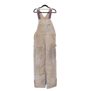 Carhartt Bib Overalls Mens 36x32 Canvas, Quilted Lining, Double Knee, Distressed - Picture 1 of 8