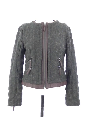 Zara Tweed Jacket Quilted Wool Blend Faux Leather Trim Zip Up Fitted size M — 第 1/4 张图片