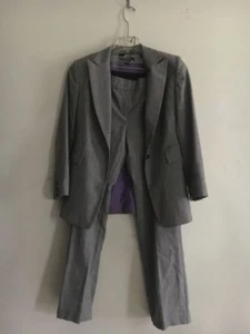 Express Size 7/8 Gray Plaid Women 2 Piece Pant Suit Formal Stylish Wool Blend - Picture 1 of 6
