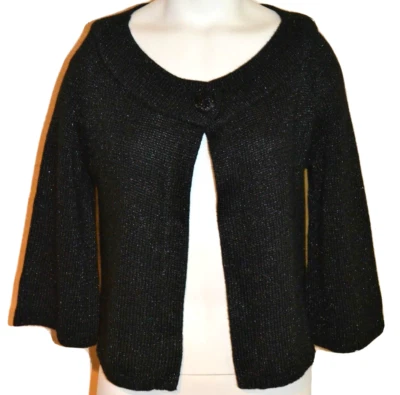 Sutton Studio кашемир черный серебряный бисером кнопка 3/4 рукав кардиган свитер M - Изображение 1 из 4