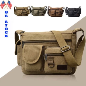 US Men's Canvas Messenger Shoulder Bags Vintage School Bag Military Cross-body - Picture 1 of 14