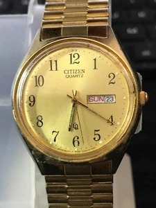 Citizen CQ Men 6100-S24876 35mm Gold Dial Day Date Quartz Watch, Run (Lot2436) - Picture 1 of 9