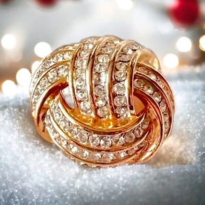 Bellini Strass Knoten Brosche goldfarben Vintage signiert geflochten Statement Pin - Bild 1 von 8