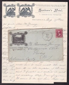 1890, SANBORN'S SUMMER HOTEL, WEST COMPTON, N.H., W/LETTERHEADS - Picture 1 of 2