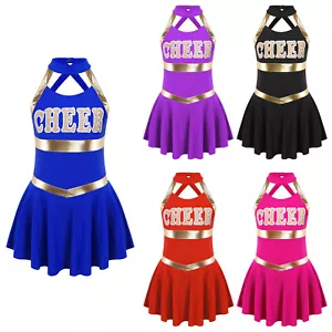 Kids Girls Cheerleading Uniform Sleeveless Dress Cheer Leader Costume AU - Picture 1 of 63
