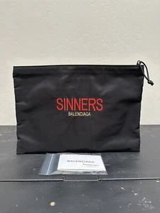 BALENCIAGA 459745 SINNERS logo Second Pouch Bag Handheld Clutch bag Nylon Black - Picture 1 of 9
