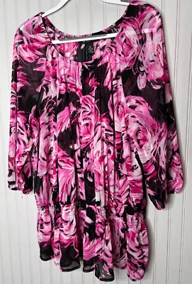 INC Concepts Mujer TOP 3X Lo último PInk Negro Floral Nylon Calado Transparente Hippie Foto 1 de 4