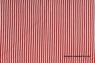3 Yard Indian Hand Block Stripe Print Cotton Natural Sanganeri Print Fabric Red - Image 1 of 4