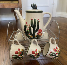 Vintage ARC Hand Painted Collection Cactus Tea Set With Holder Arizona Desert