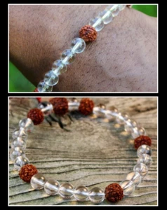 Men Nirvana Quartz Himalayan Ice Rudraksha Bracelet Crystal size 8.5 inches - Picture 1 of 2