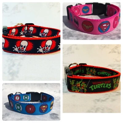 TV Film Superhero handmade Comic Dog Collar, Marvel Batman, Superman, Star Wars