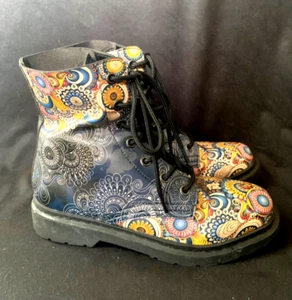 Yes We Vibe mod floral vegan leather combat style boots-10-worn once cond - Picture 1 of 4