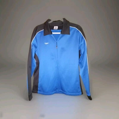 Speedo Womens Sz Lg Blue And Black Collarded Full Zip Warm Up Jacket - Image 1 of 4