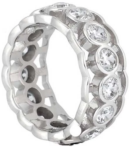 2.40 ct Round Diamond Ring 14k White Gold Eternity Band F VS Size 7 0.15 ct each - Image 1 of 1