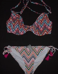 Figleaves Sunrise Bikini Set u/w halter 38E & tie briefs Size 14 New Tags BNWT - Picture 1 of 3