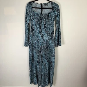 ASOS Design Jumpsuit UK 12 V Blue Animal Leopard Print NWOT Flare Sleeve - Picture 1 of 11