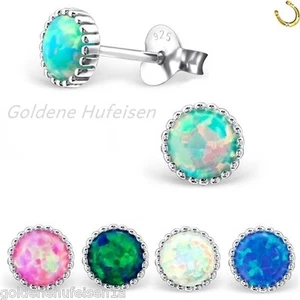 synth. Opal Ohrstecker 925 Sterling Silber Ohrringe Mädchen Damen Rund 6 mm - Bild 1 von 9